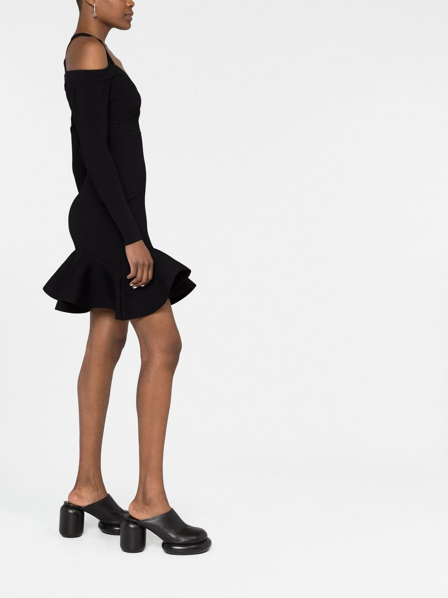 Alexander McQueen Ribbed Knit Mini Dress V Neck Black For Women All Season Luxury Cocktail Ready