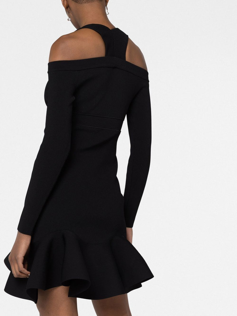 Alexander McQueen Ribbed Knit Mini Dress V Neck Black For Women All Season Luxury Cocktail Ready
