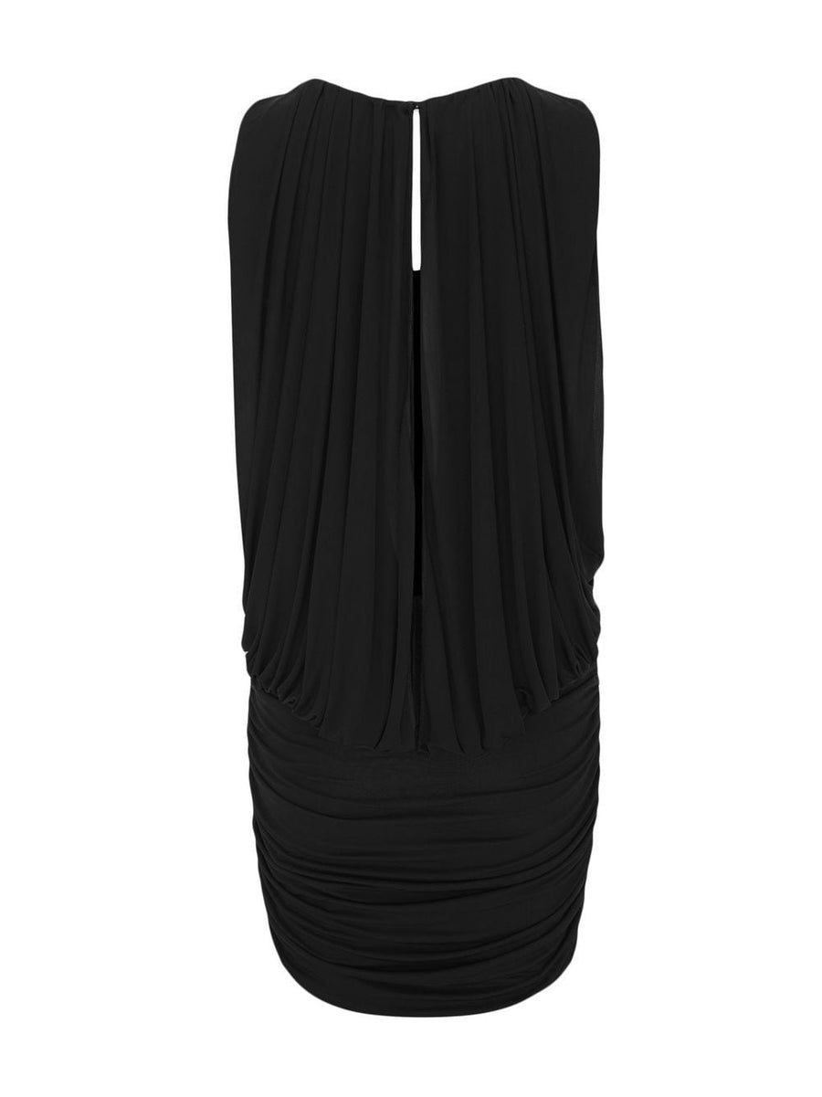 Saint Laurent Sleeveless Draped Minidress Black With Ruched Detailing For Women Versatile Eveningwear