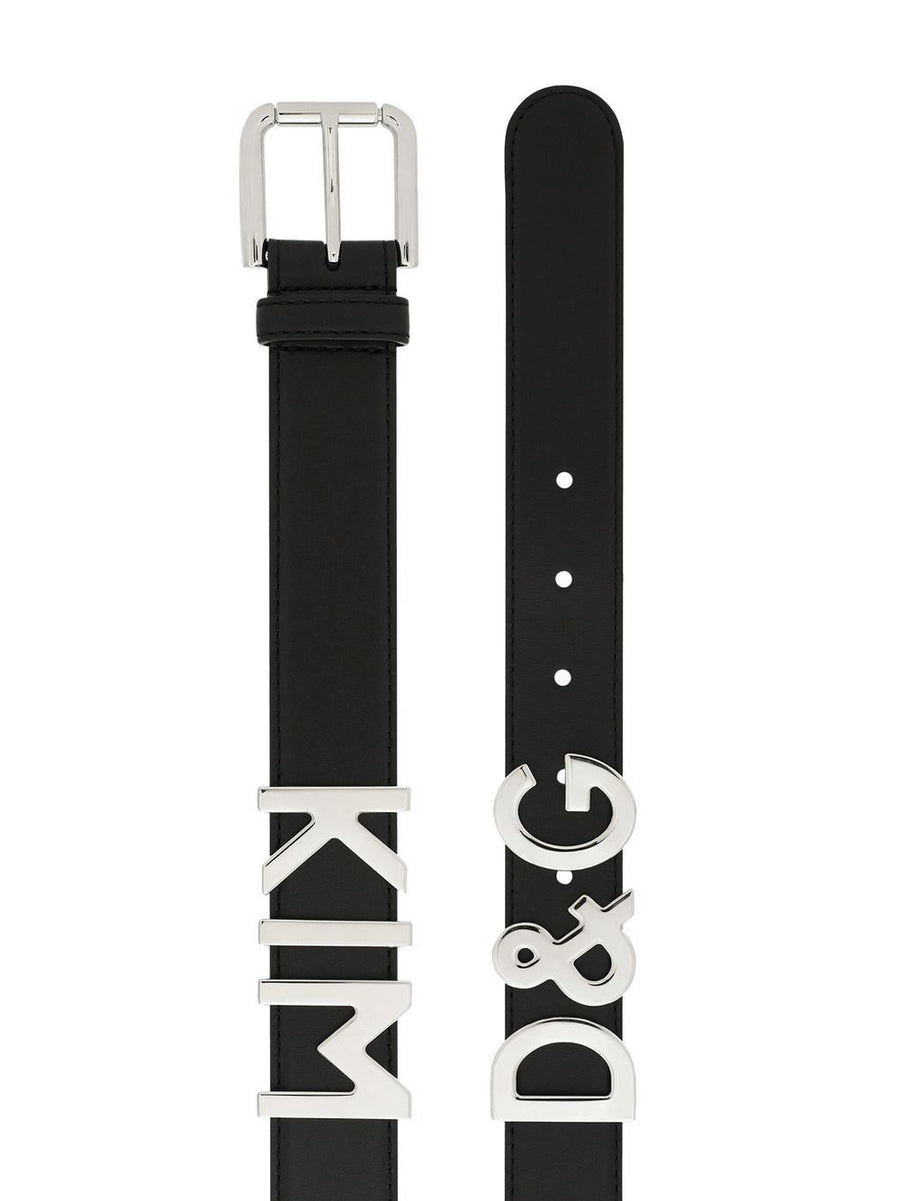 Dolce and Gabbana Logo Plaque Leather Belt For Women With Silvertone Buckle Jet Black Calfskin Luxury Accessory