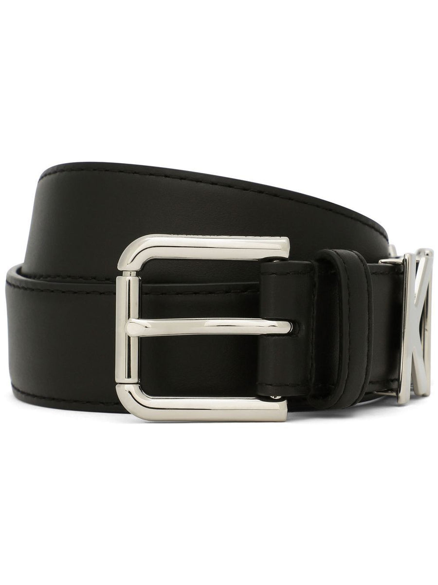 Dolce and Gabbana Logo Plaque Leather Belt For Women With Silvertone Buckle Jet Black Calfskin Luxury Accessory