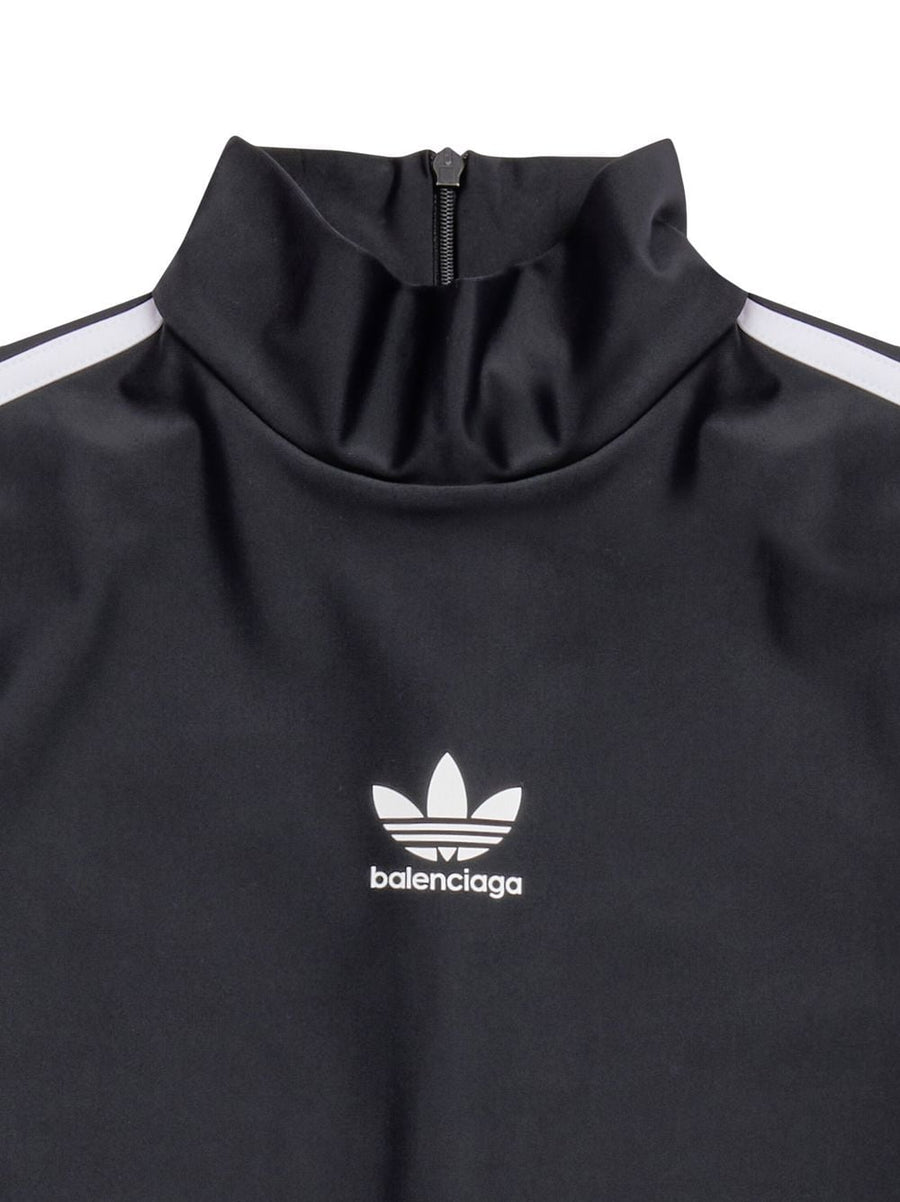 Adidas Balenciaga Logo Sports Mini Dress For Women Slim Silhouette High Neck Long Sleeves Luxury Athleisure