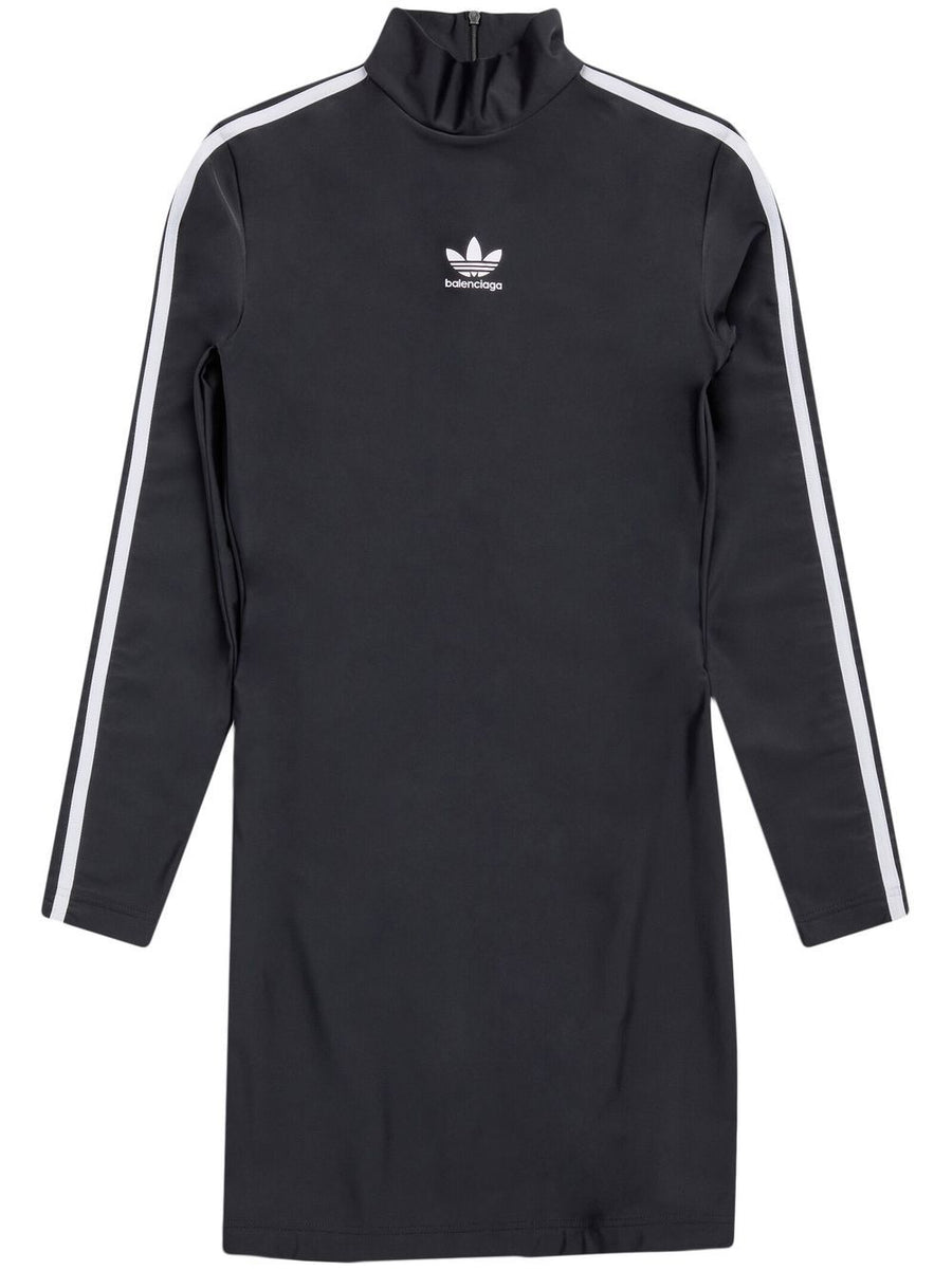 Adidas Balenciaga Logo Sports Mini Dress For Women Slim Silhouette High Neck Long Sleeves Luxury Athleisure