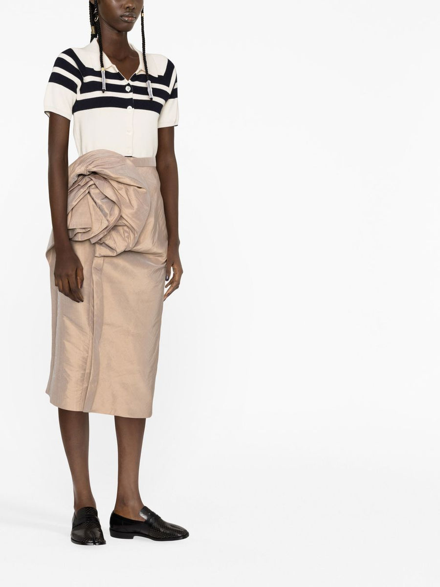 Maison Margiela Midi Skirt With Ruffles Floral Beige Silk Blend High Waist For Women