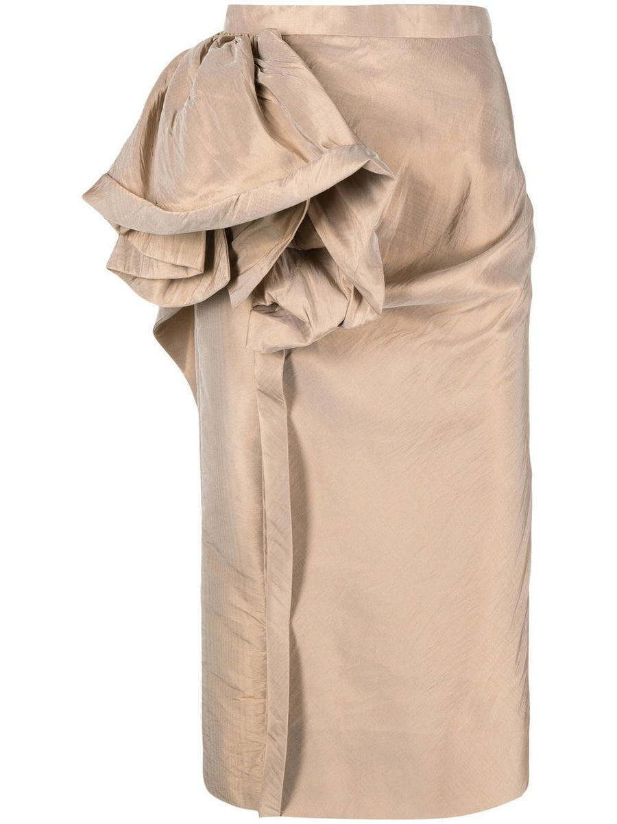 Maison Margiela Midi Skirt With Ruffles Floral Beige Silk Blend High Waist For Women