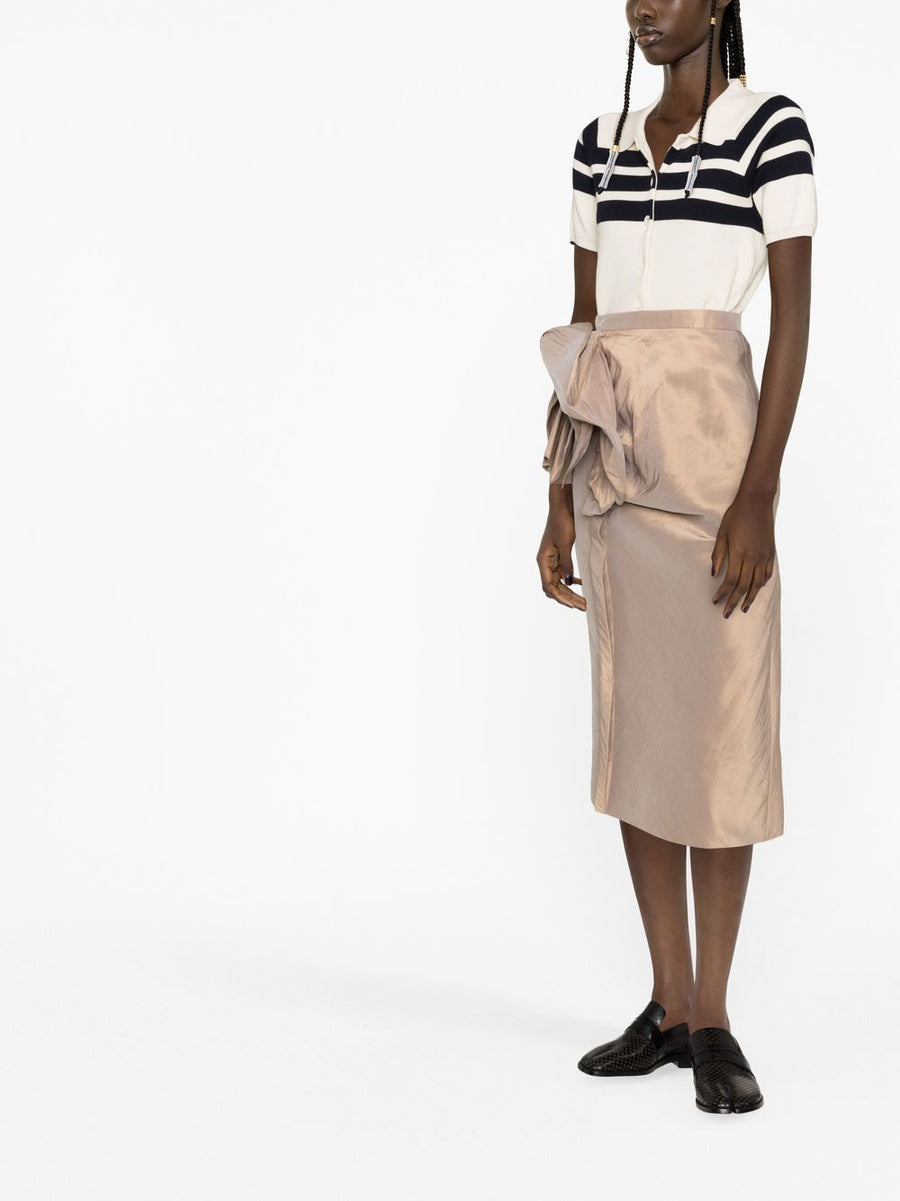 Maison Margiela Midi Skirt With Ruffles Floral Beige Silk Blend High Waist For Women