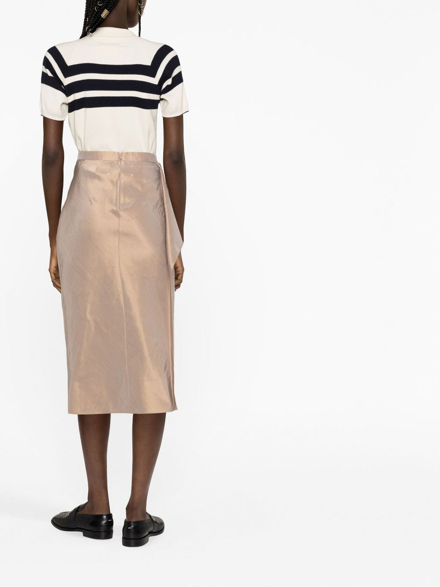 Maison Margiela Midi Skirt With Ruffles Floral Beige Silk Blend High Waist For Women