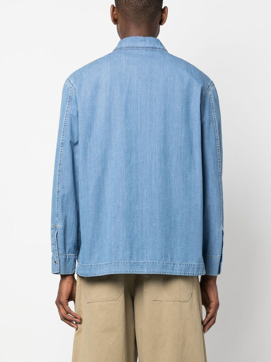 Lanvin Zip Up Denim Shirt For Men, Cotton 100%, Front Zip Closure, Embroidered Logo, Layering Essential