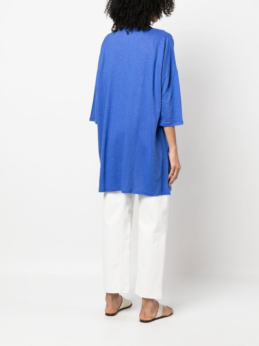 Majestic Linen Blend Tunic Dress for Women with Three Quarter Sleeves and Breathable V Neck Comfort