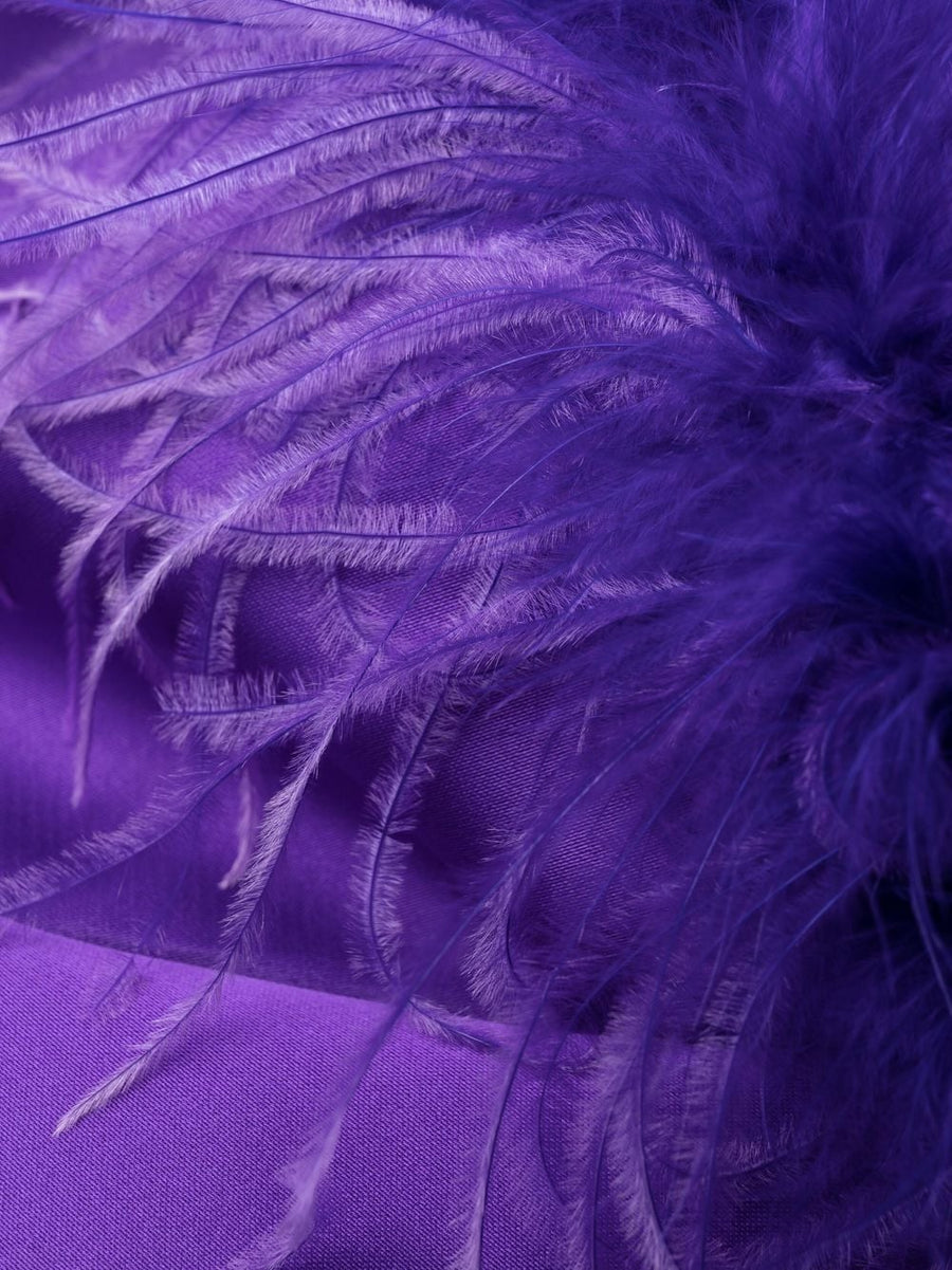 P.A.R.O.S.H. Feathered Mini Dress Luxe Violet Satin With Ostrich Feather Trim For Fashion Forward Women