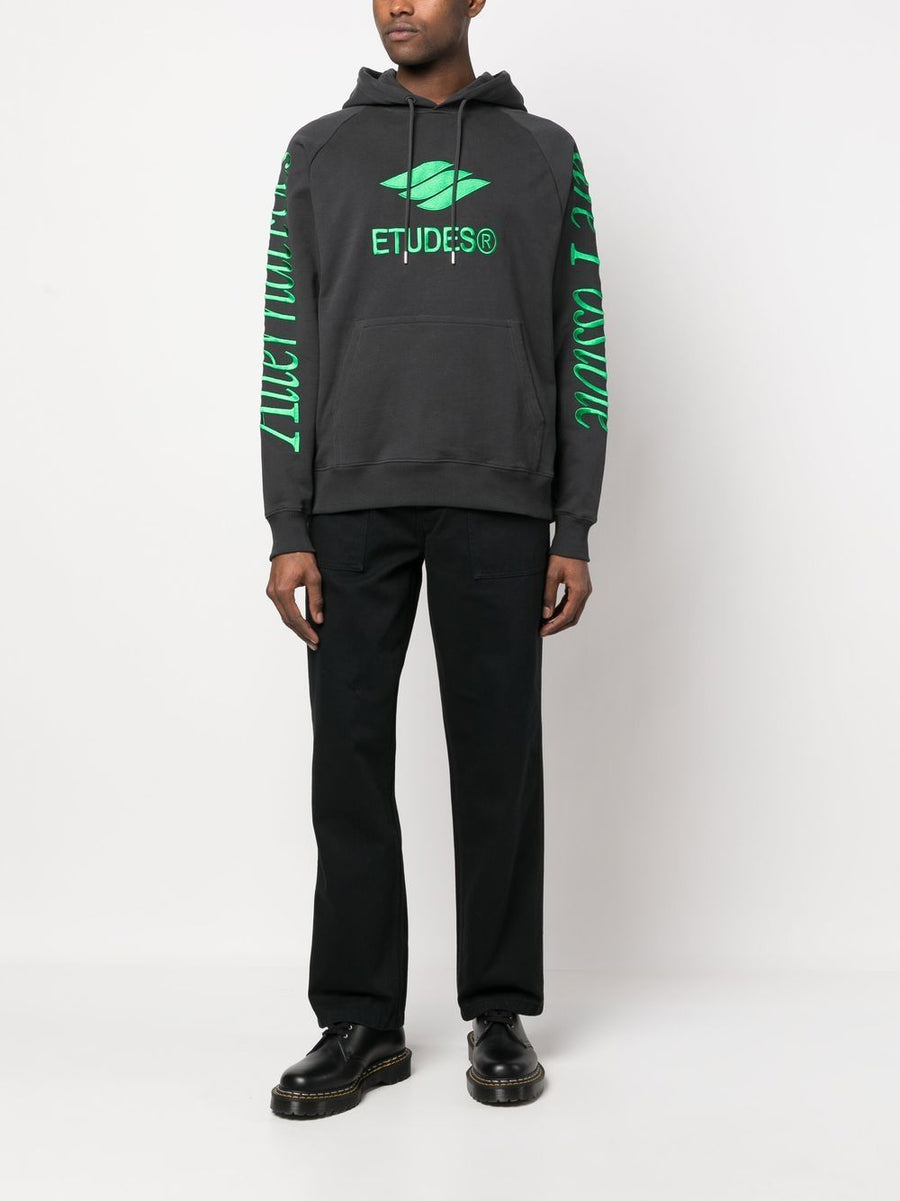 Etudes Racing Eco Organic Cotton Hoodie With Green Embroidery For Men Streetwear Essential