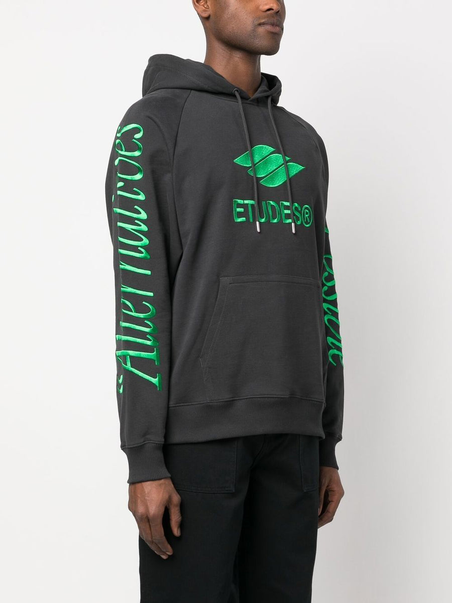 Etudes Racing Eco Organic Cotton Hoodie With Green Embroidery For Men Streetwear Essential