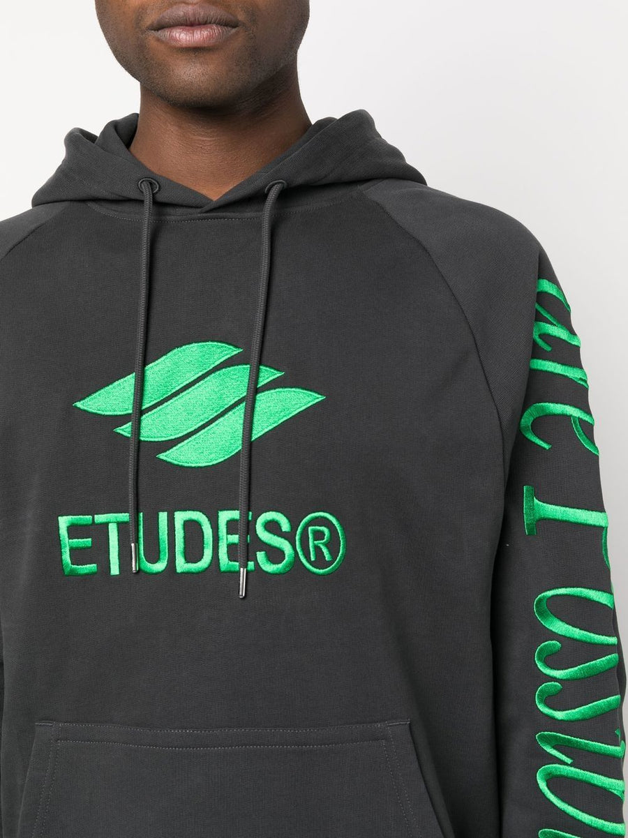 Etudes Racing Eco Organic Cotton Hoodie With Green Embroidery For Men Streetwear Essential