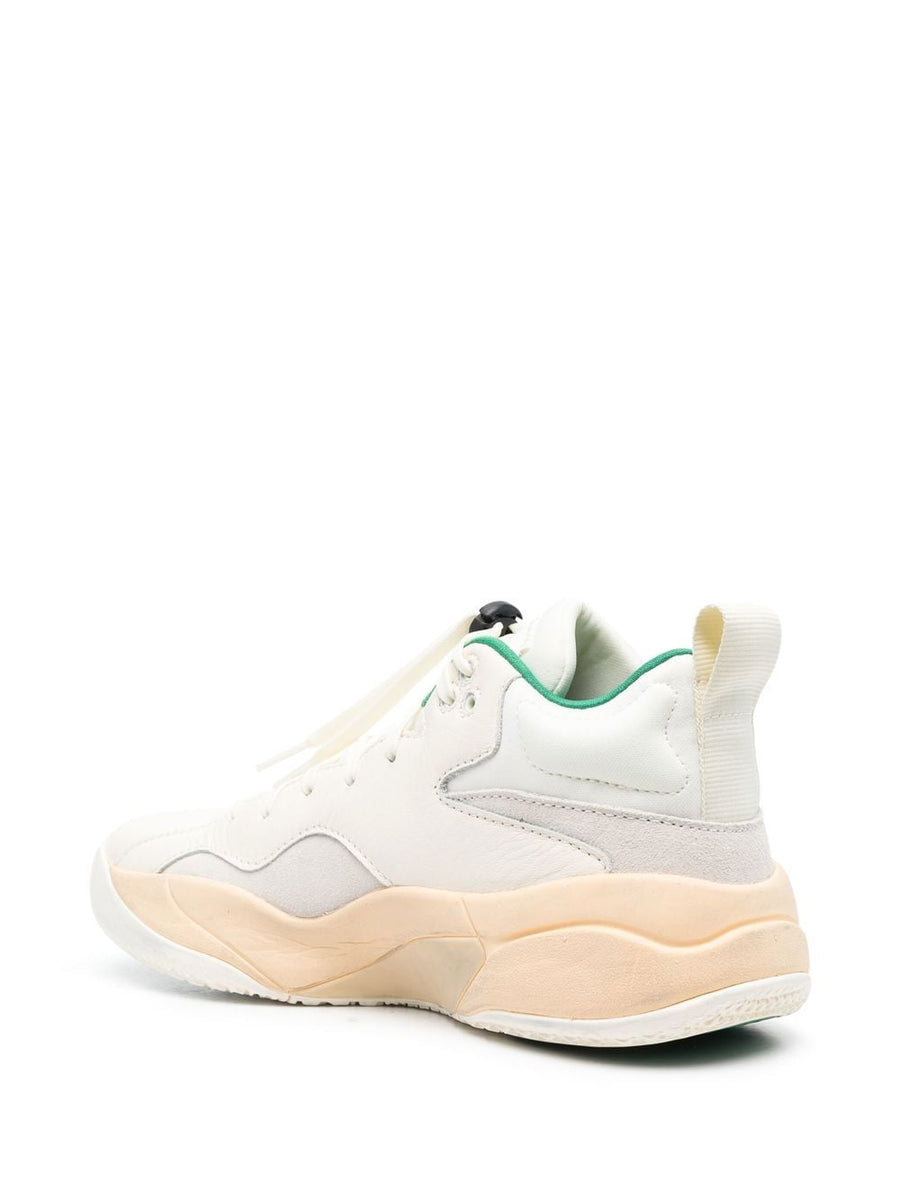 Brand Black Villain Dirty Sneaker For Men Premium All White Low Top With Calf Leather Suede And Fabric Panels