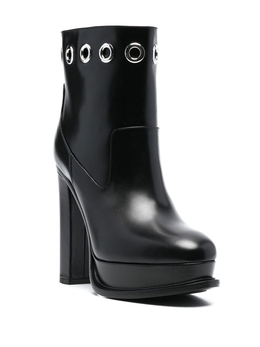 Alexander McQueen Heeled Ankle Boots For Women In Black Calf Leather With Almond Toe And Bold Silhouette