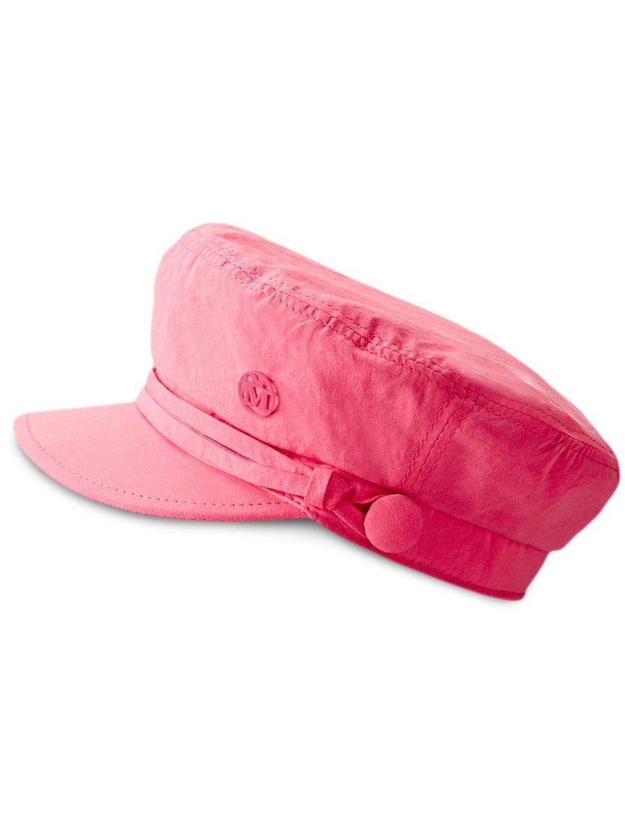 Maison Michel Abby Cap Chic Statement Sailor Baker Boy Headwear Neon Pink 100 Percent Cotton for Women