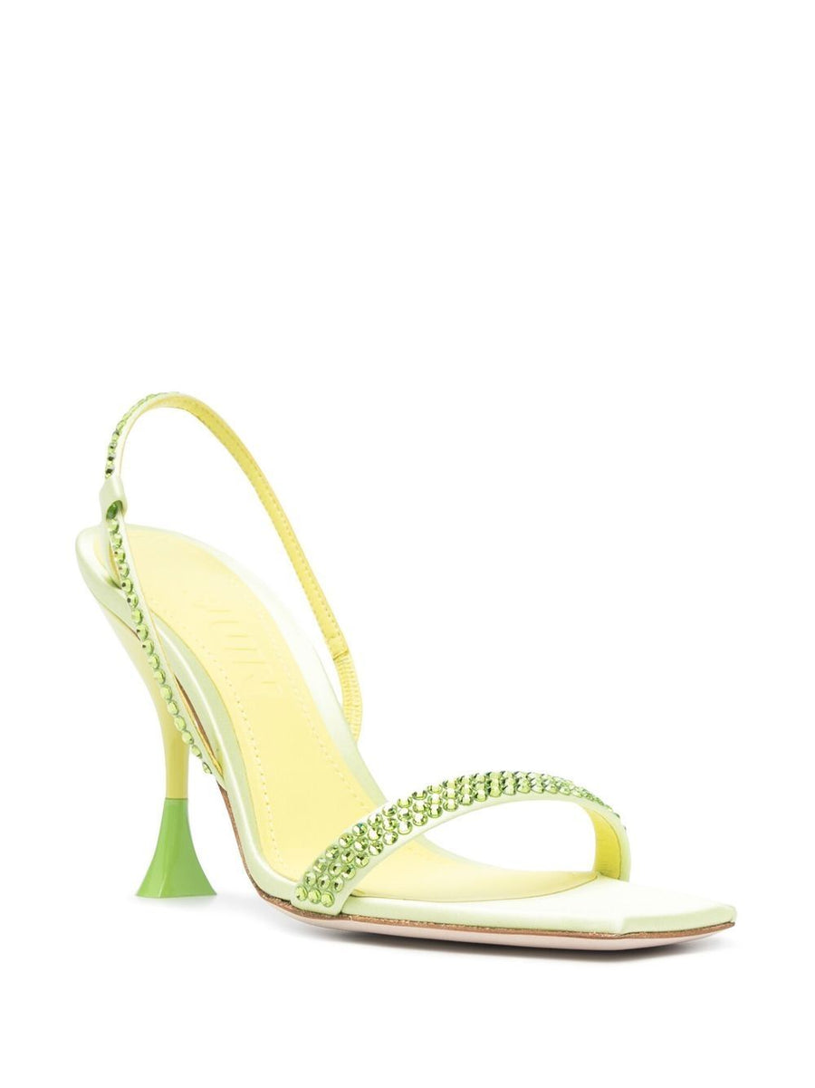 3Juin Eloise Crystal Embellished Leather Slingback Sandals For Women Green 9cm Heel