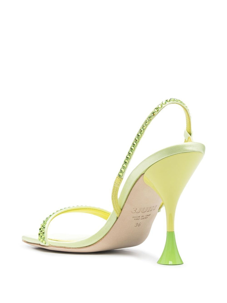 3Juin Eloise Crystal Embellished Leather Slingback Sandals For Women Green 9cm Heel