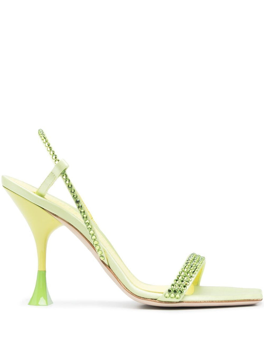3Juin Eloise Crystal Embellished Leather Slingback Sandals For Women Green 9cm Heel