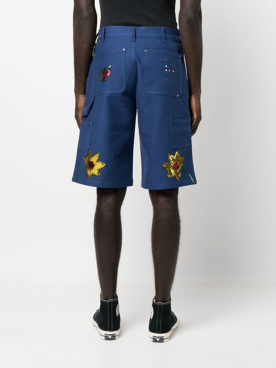 Embroidered Denim Shorts For Men Sky High Farm Workwear Royal Blue Knee Length Rugged Comfort And Versatility