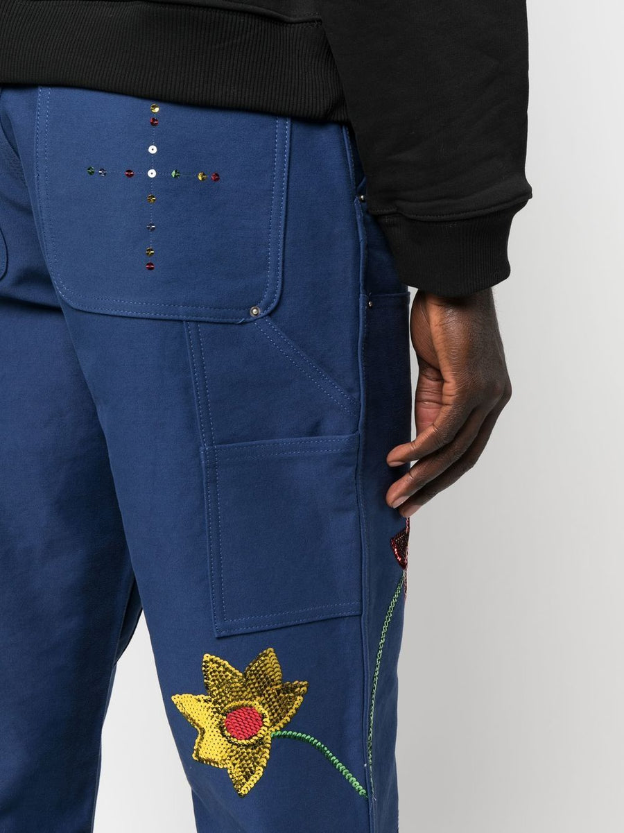 Denim Jeans for Men With Embroidered Detailing and Sequin Accents by Sky High Farm Workwear