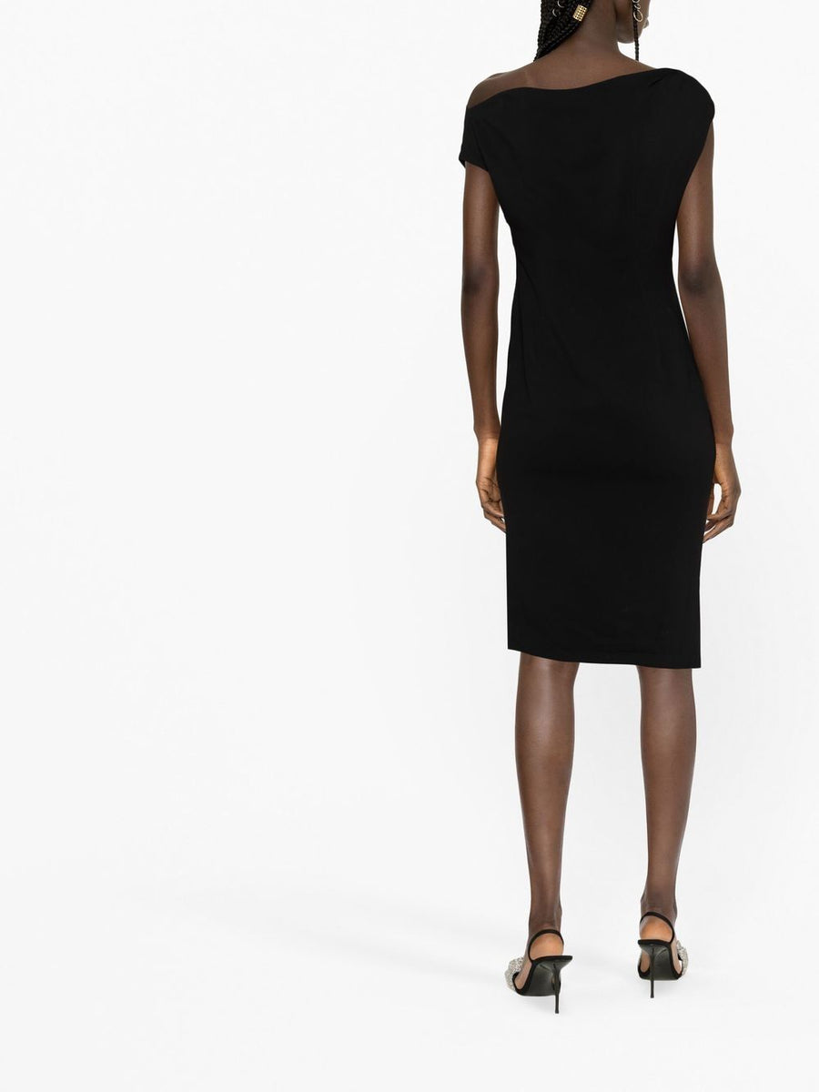 Alexandre Vauthier One-Shoulder Draped Evening Dress For Women Black Luxe Mid-Length With Side Slits