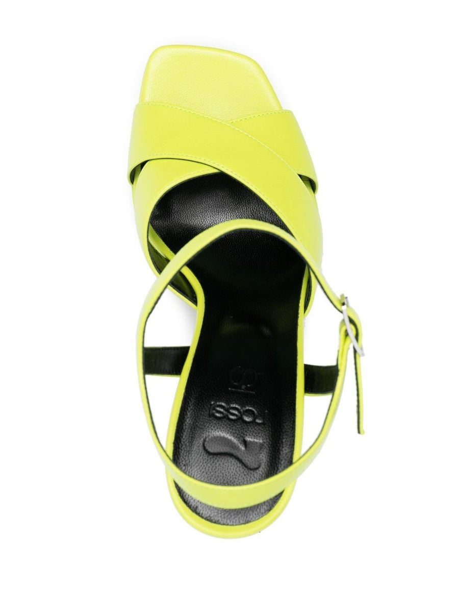 Si Rossi Sculpted Heel Sandals For Women Open Toe Calf Leather Bright Green Buckle Ankle Strap 12.5 Cm High Heel