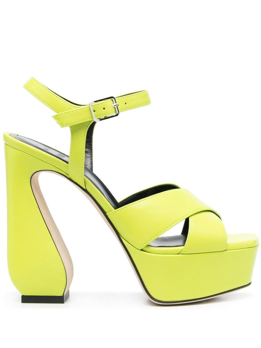 Si Rossi Sculpted Heel Sandals For Women Open Toe Calf Leather Bright Green Buckle Ankle Strap 12.5 Cm High Heel