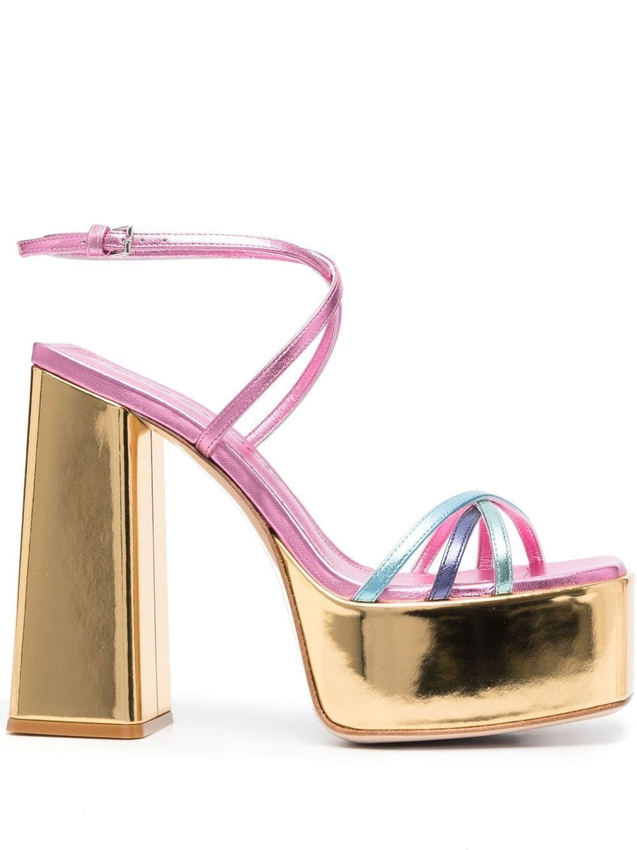 Mirror Leather Sandals Gold Foil Color Block By Haus Of Honey For Women Glam With Platform Heel