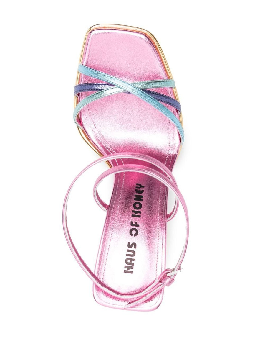 Mirror Leather Sandals Gold Foil Color Block By Haus Of Honey For Women Glam With Platform Heel