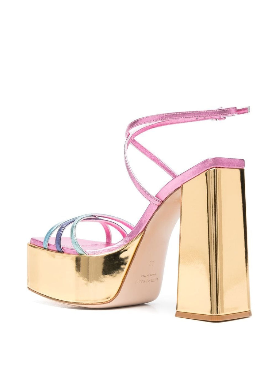 Mirror Leather Sandals Gold Foil Color Block By Haus Of Honey For Women Glam With Platform Heel