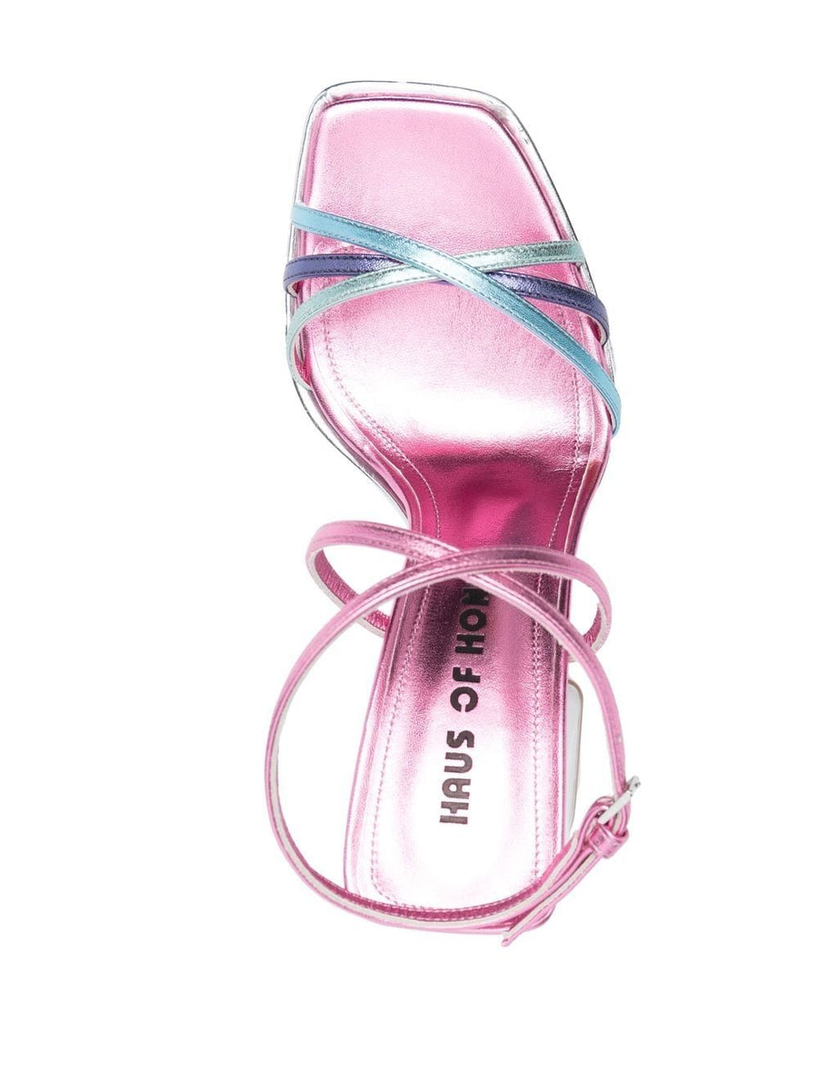 Haus Of Honey Wannabe Mirror Leather Sandals For Women With Strappy Silver Platform Glam