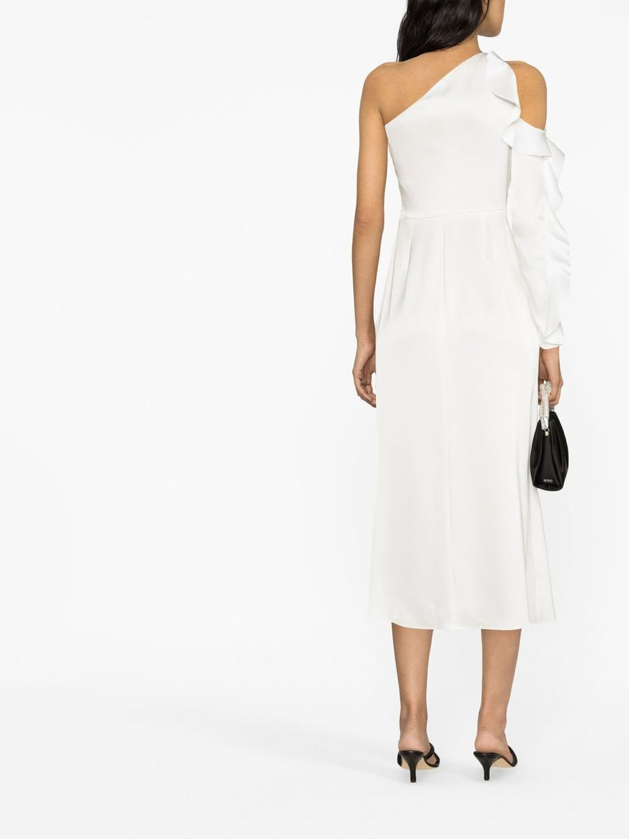 David Koma One Shoulder Midi Dress With Ruffle Detail Ivory Satin For Women Eveningwear