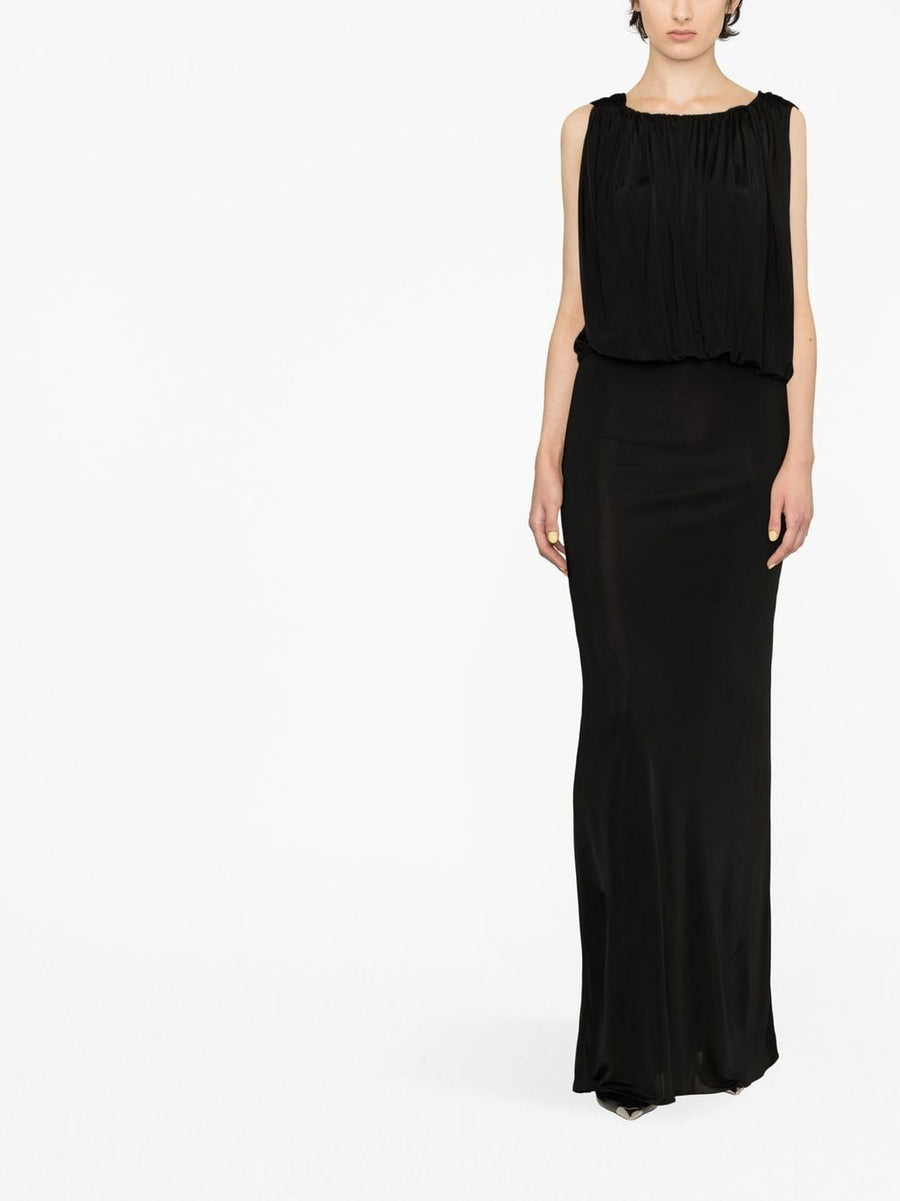 Saint Laurent Draped Sleeveless Jersey Dress For Women Luxurious Couture Floor Length Evening Gown In Black Viscose