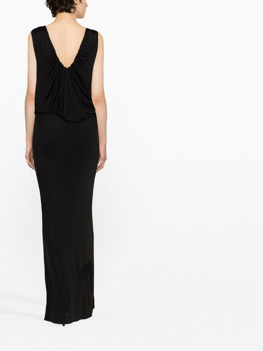 Saint Laurent Draped Sleeveless Jersey Dress For Women Luxurious Couture Floor Length Evening Gown In Black Viscose