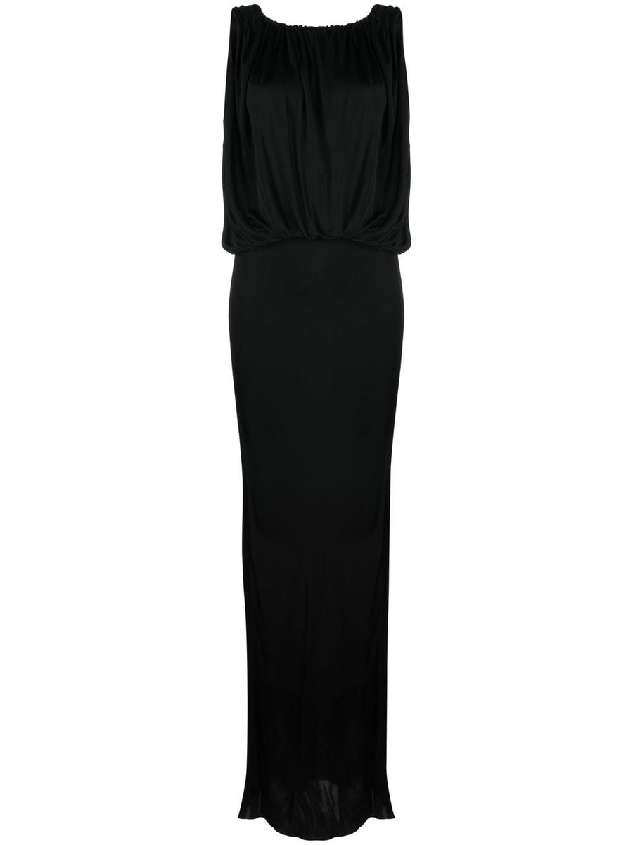 Saint Laurent Draped Sleeveless Jersey Dress For Women Luxurious Couture Floor Length Evening Gown In Black Viscose
