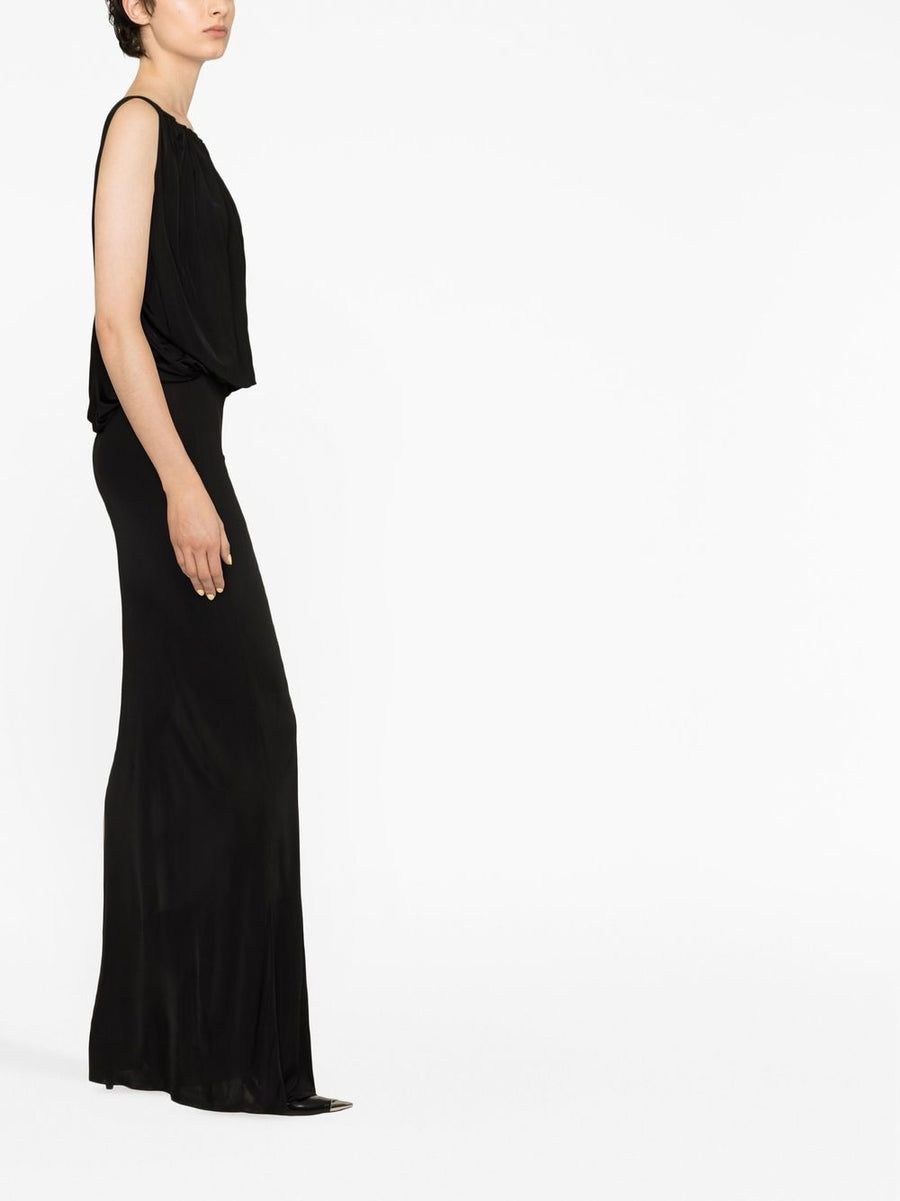 Saint Laurent Draped Sleeveless Jersey Dress For Women Luxurious Couture Floor Length Evening Gown In Black Viscose