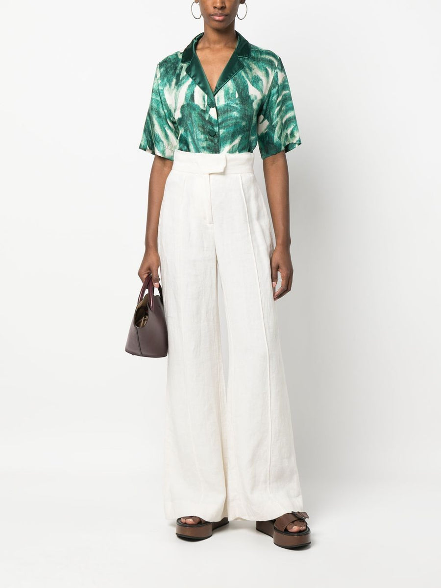 F.R.S Printed Silk Pajama Shirt For Women Luxuriously Soft Green 100 Percent Silk With Japanese Branch Motif