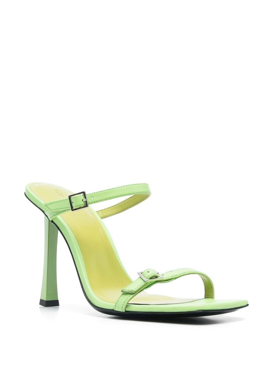 By Far Pre Flick Sandals Apple Green Calf Leather Open Toe 90mm Sculpted Heel For Women Luxury Mules