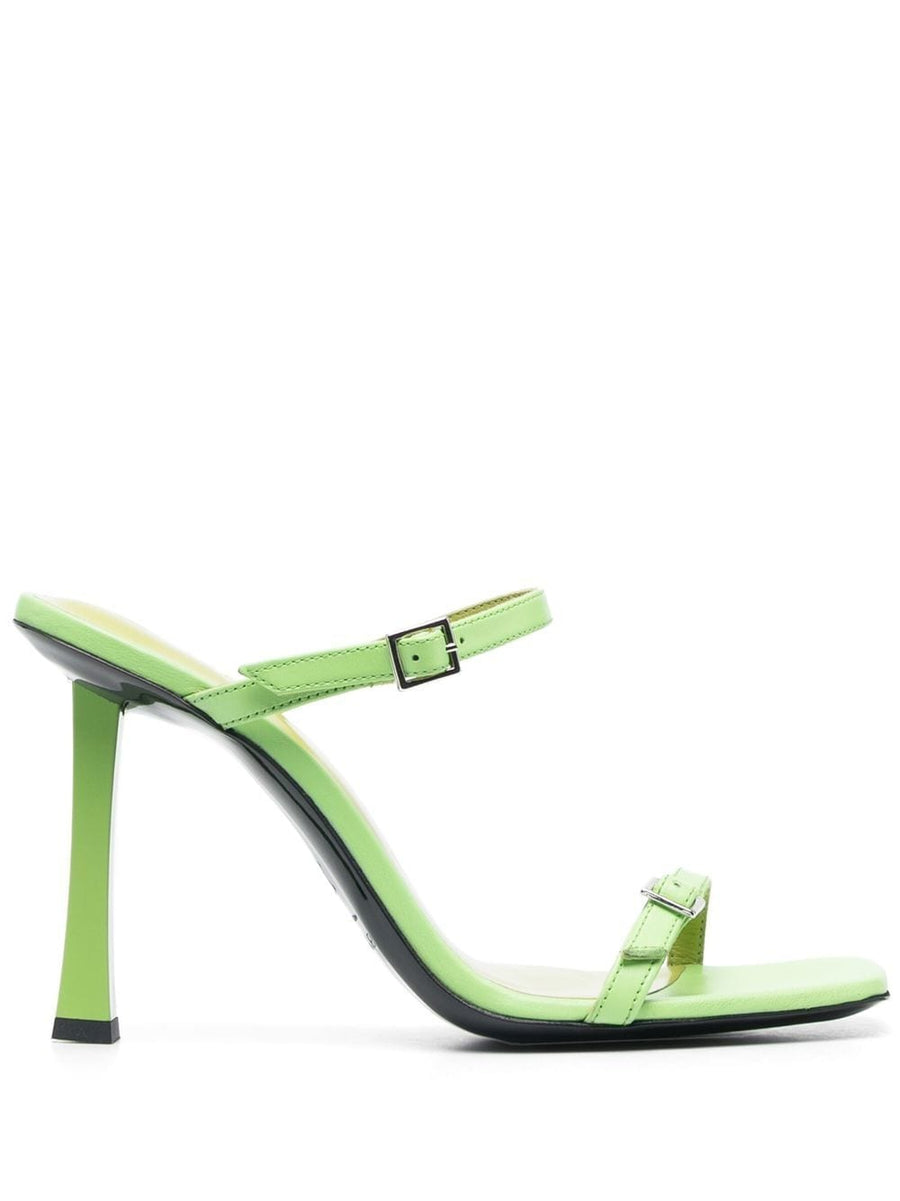 By Far Pre Flick Sandals Apple Green Calf Leather Open Toe 90mm Sculpted Heel For Women Luxury Mules