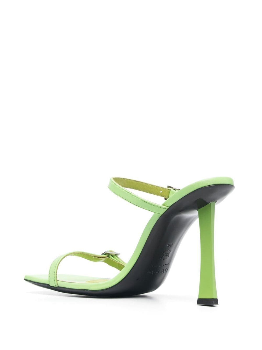 By Far Pre Flick Sandals Apple Green Calf Leather Open Toe 90mm Sculpted Heel For Women Luxury Mules
