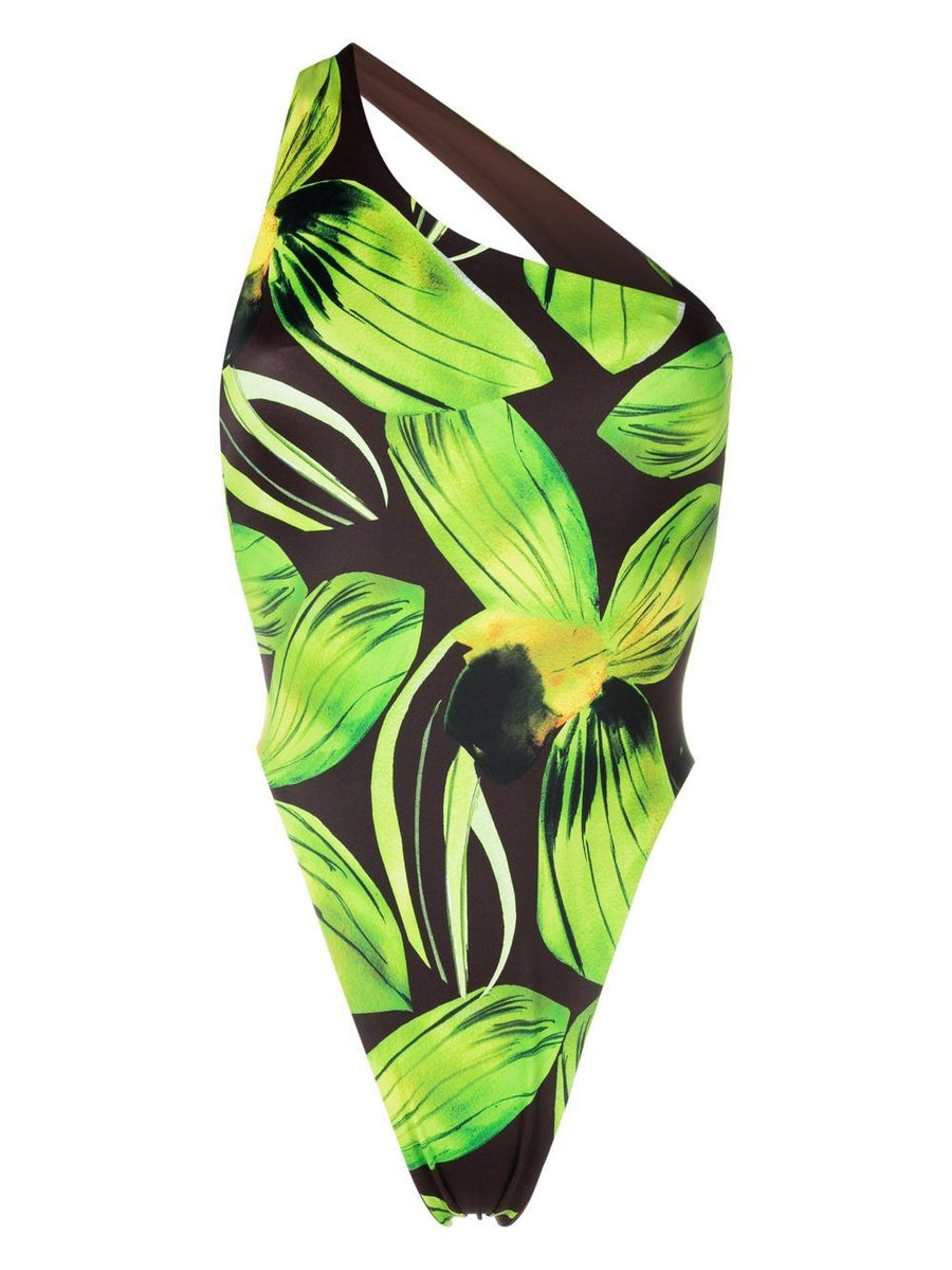 Louisa Ballou One-Shoulder Swimsuit Green Luxury Resort-Ready For Women With Architectural Lines