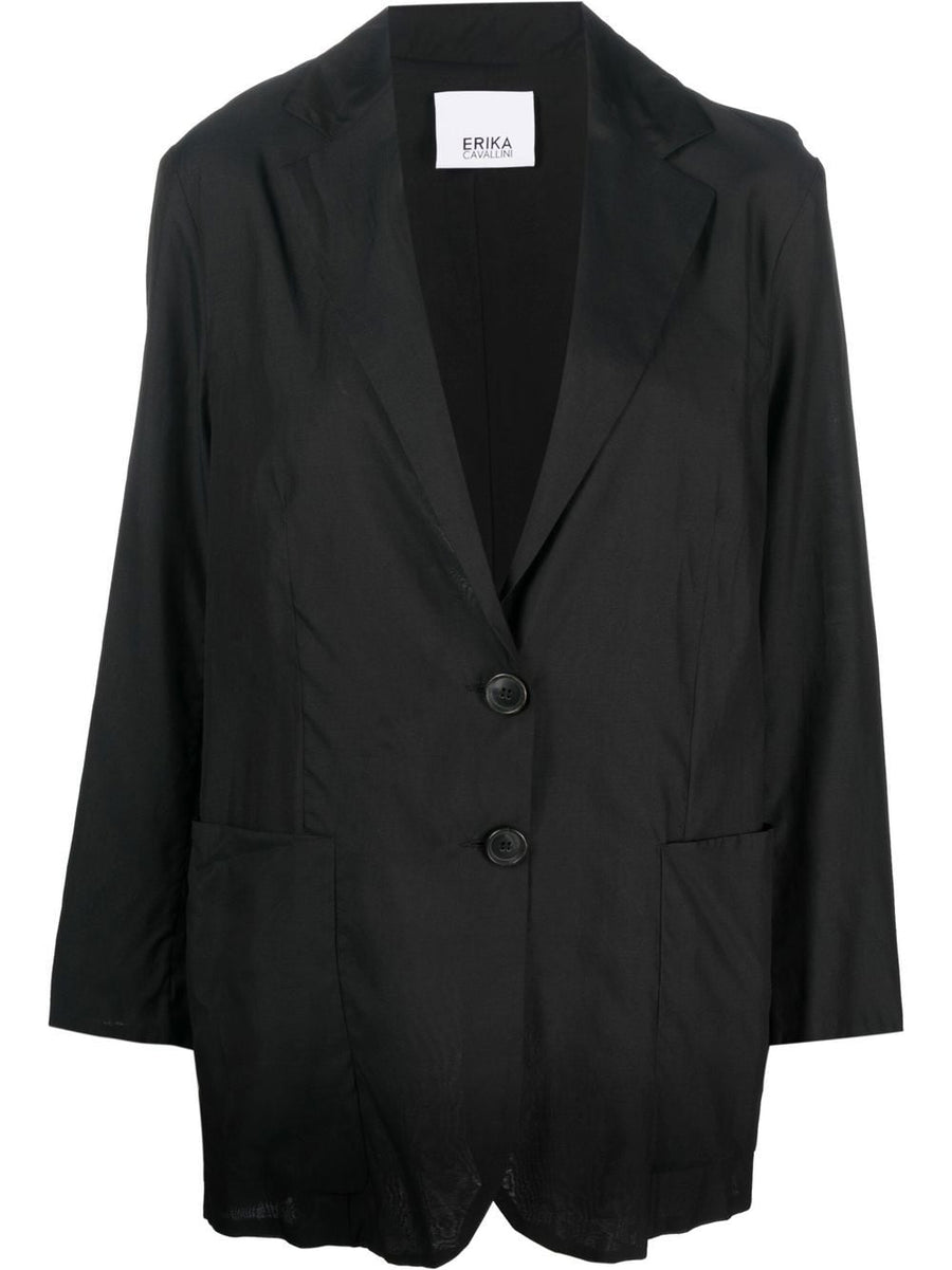 Erika Cavallini Luxurious Silk Cotton Blend Blazer Oversized Jet Black For Women Office Wear