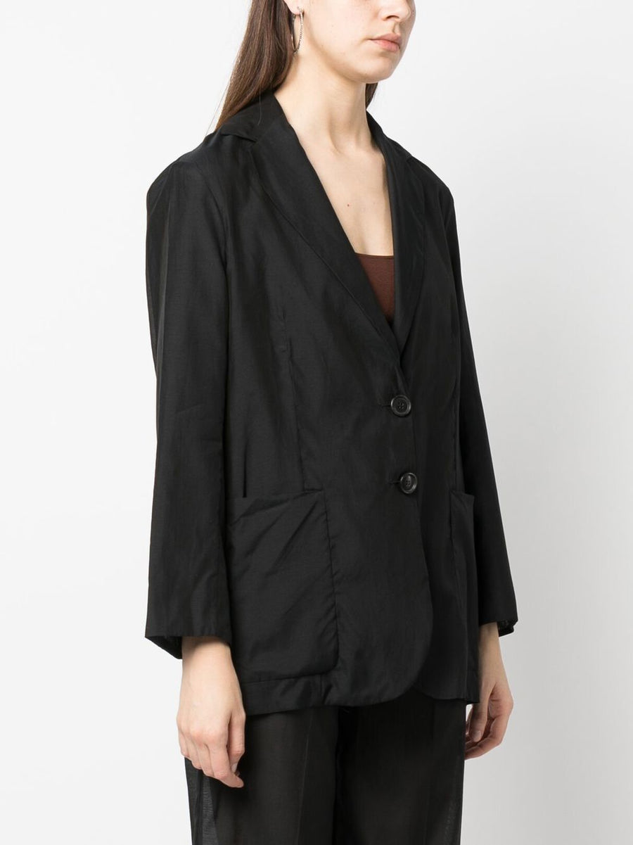 Erika Cavallini Luxurious Silk Cotton Blend Blazer Oversized Jet Black For Women Office Wear