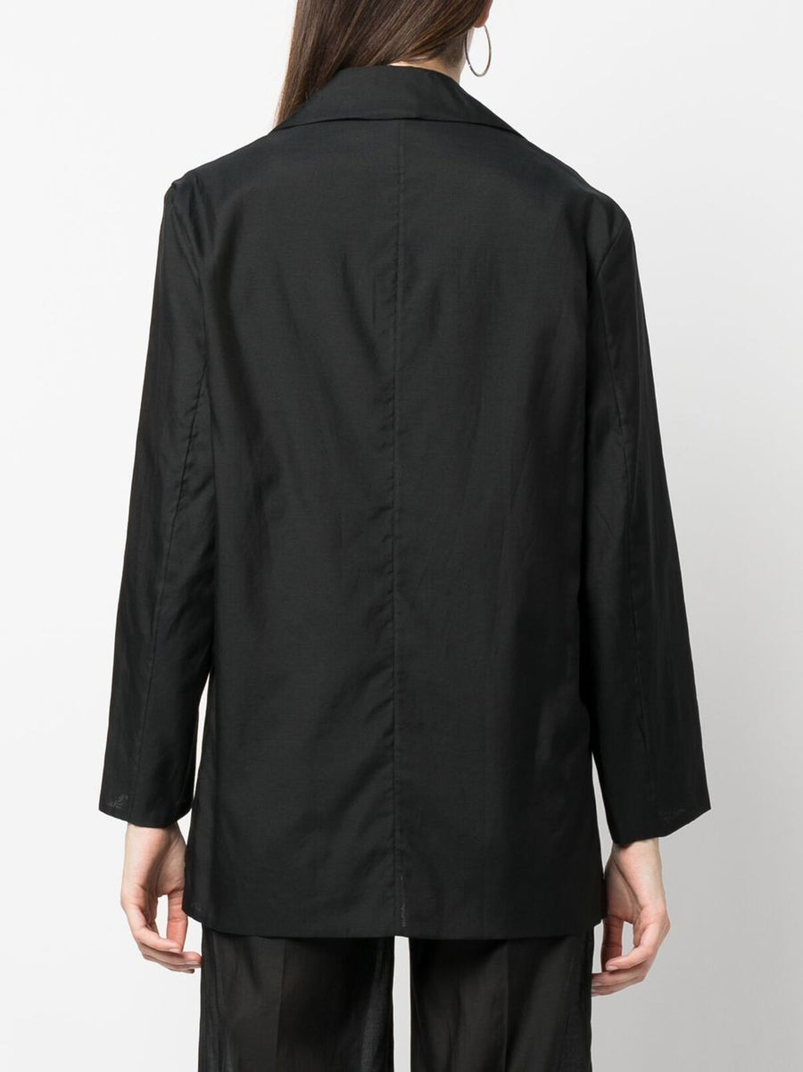 Erika Cavallini Luxurious Silk Cotton Blend Blazer Oversized Jet Black For Women Office Wear