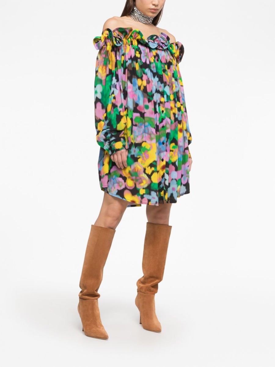 AZ Factory Theodora Floral Print Off Shoulder Dress By Lutz Huelle Luxurious Women Resort Wear Multicolor Viscose