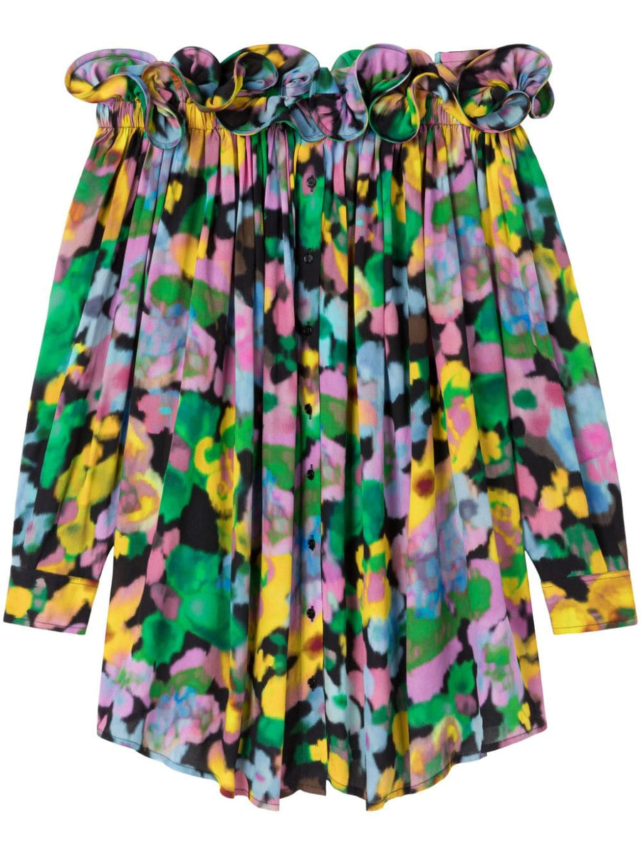 AZ Factory Theodora Floral Print Off Shoulder Dress By Lutz Huelle Luxurious Women Resort Wear Multicolor Viscose
