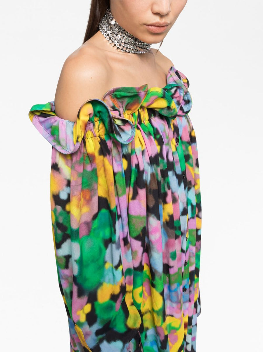 AZ Factory Theodora Floral Print Off Shoulder Dress By Lutz Huelle Luxurious Women Resort Wear Multicolor Viscose