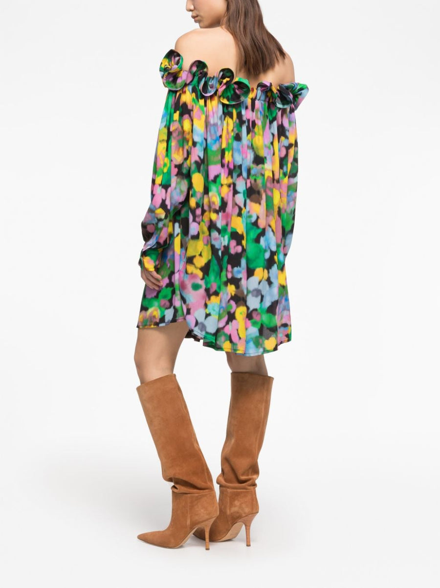 AZ Factory Theodora Floral Print Off Shoulder Dress By Lutz Huelle Luxurious Women Resort Wear Multicolor Viscose