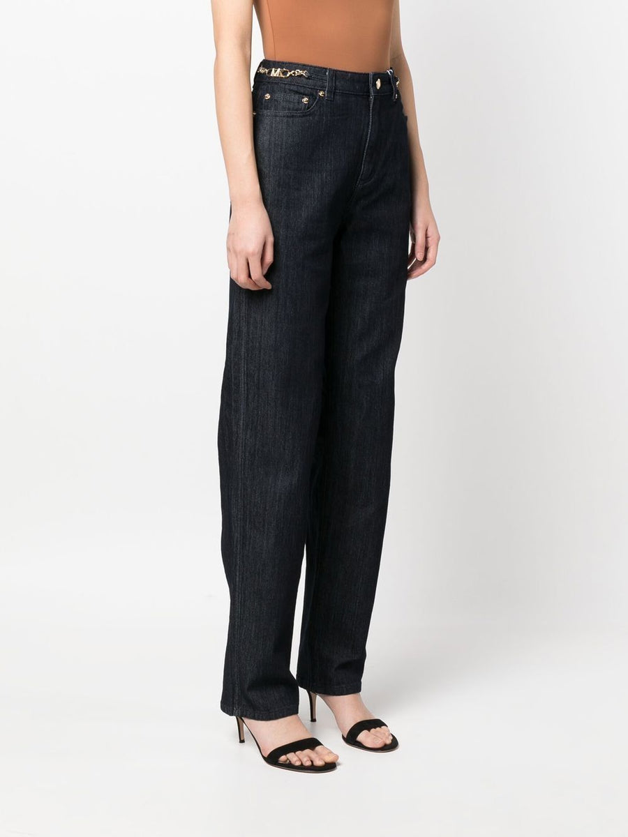 MMK Cropped Denim Jeans With Chain Link Detailing For Women Modern Everyday Comfort And Style